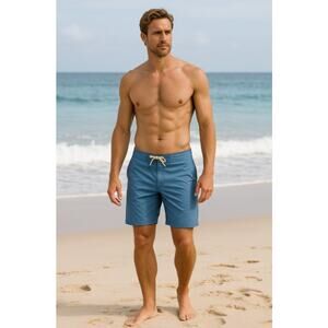 prAna Fenton Blue Boardshorts Men’s 30 Recycled Stretch Swim Trunks UPF 50+